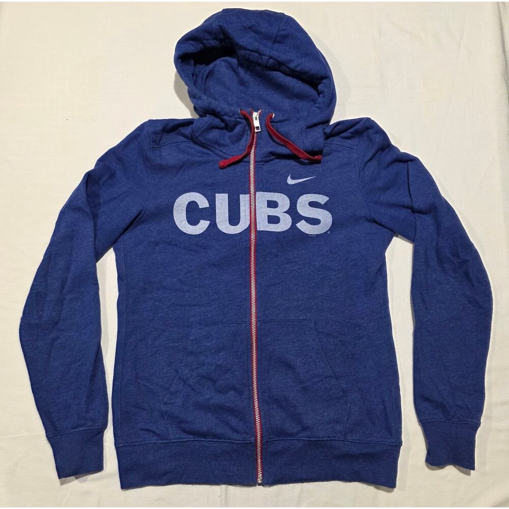 Large Nike MLB Chicago Cubs Full Zip Hoddie Hooded Sweatshirt Blue Womens